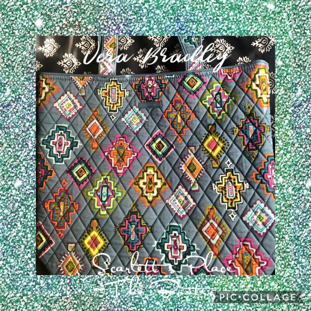 Vera Bradley Gray Aztec Print Quilted Tote Bag